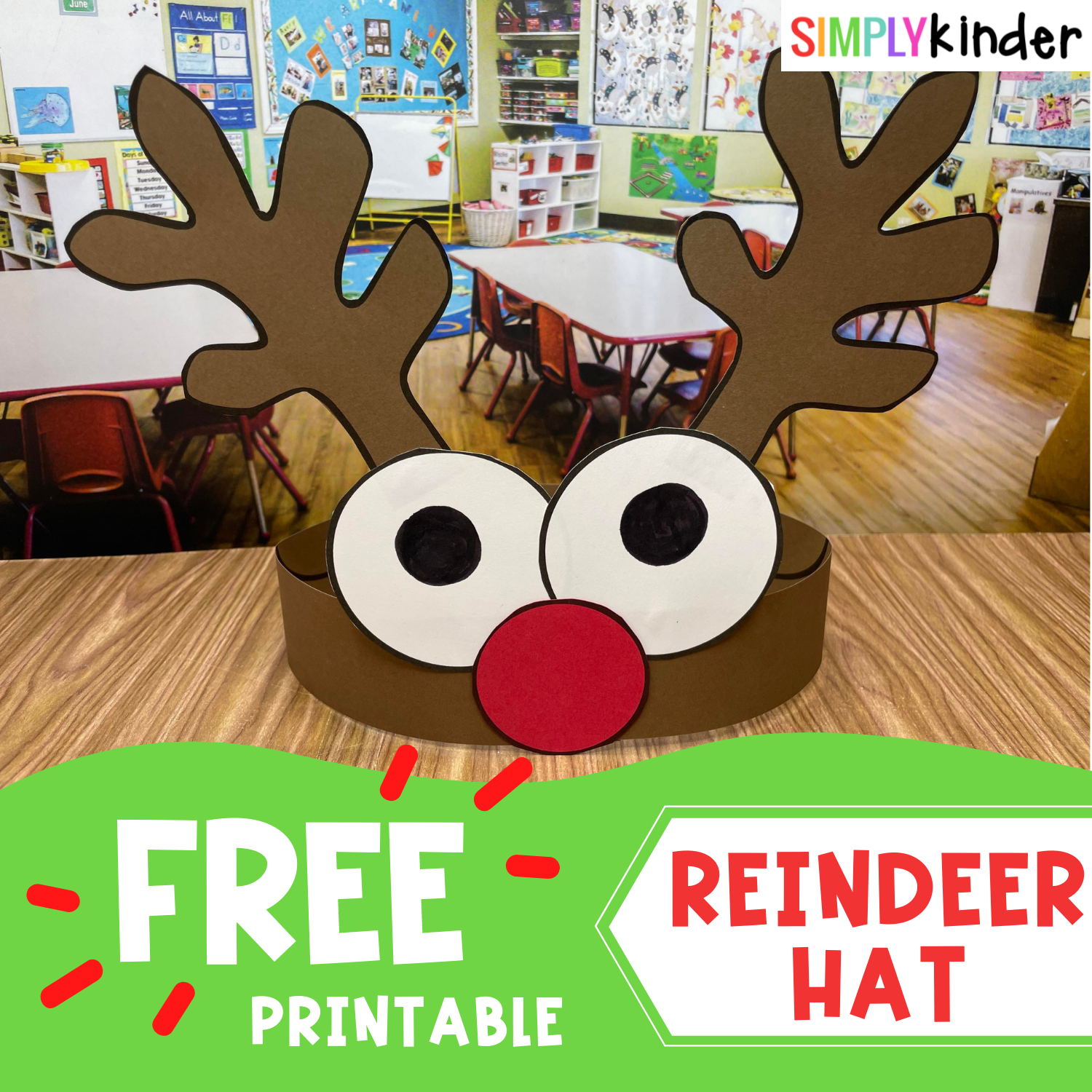 Reindeer Hat Free Printable - Simply Kinder for Free Printable Christmas Hats