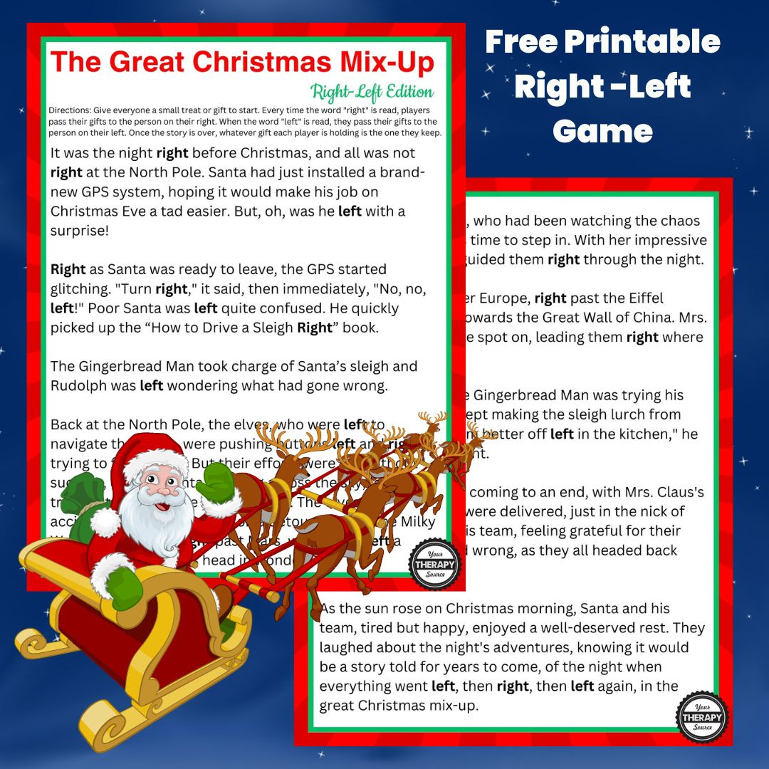 Right Left Christmas Game Printable - Free Story - Your Therapy Source inside Free Printable Christmas Left Right Stories