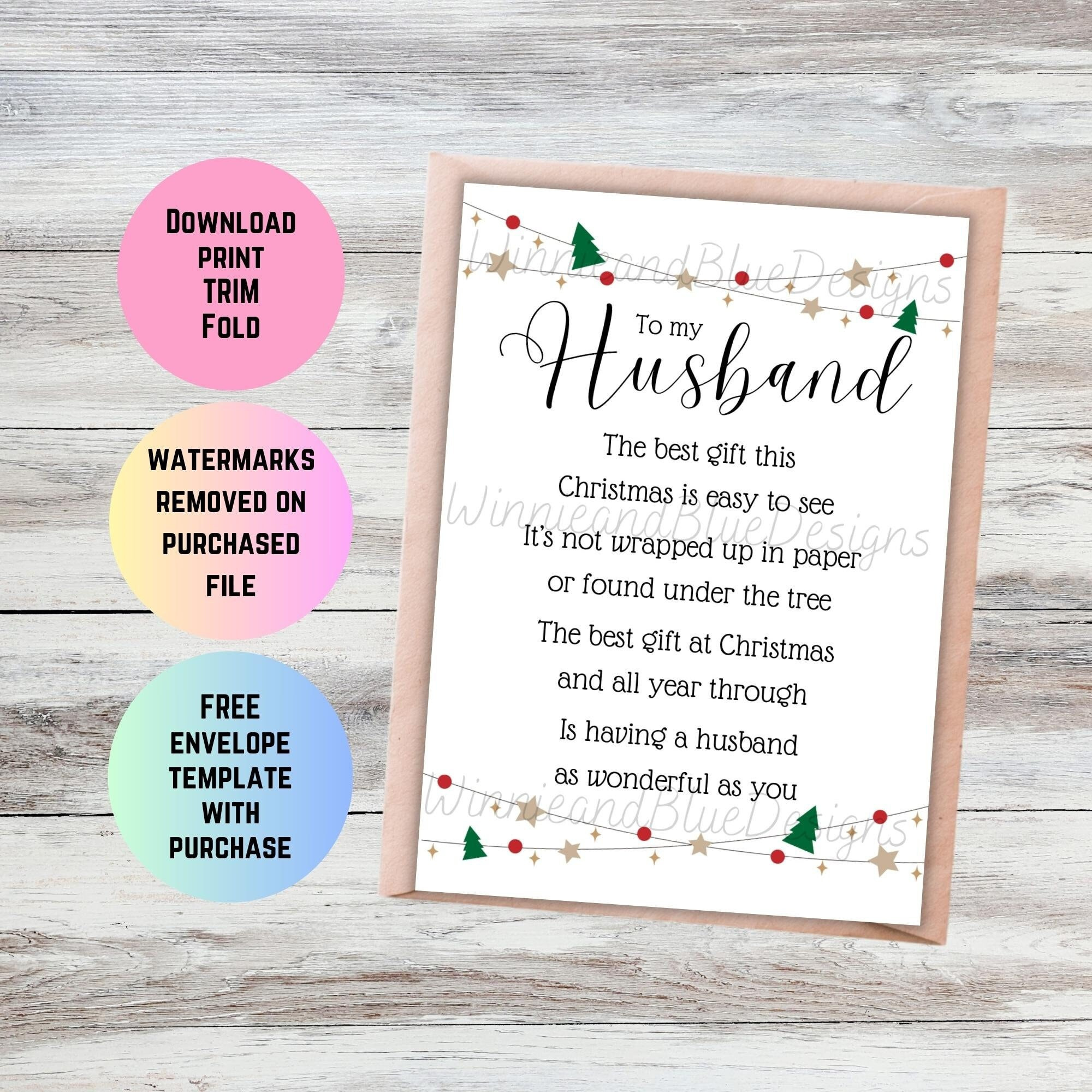 Romantic Christmas Poem Card For Husband (Printable Pdf) in Free Printable Husband Christmas Card