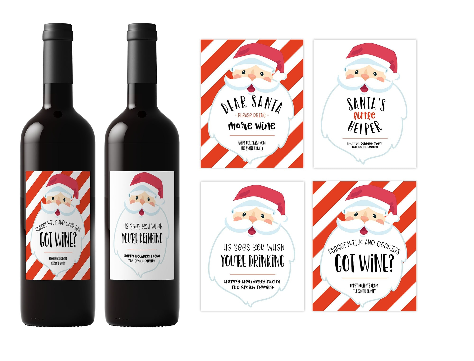 Santa Christmas Wine Labels Set - Editable - Elva M Design Studio regarding Christmas Wine Labels Printable