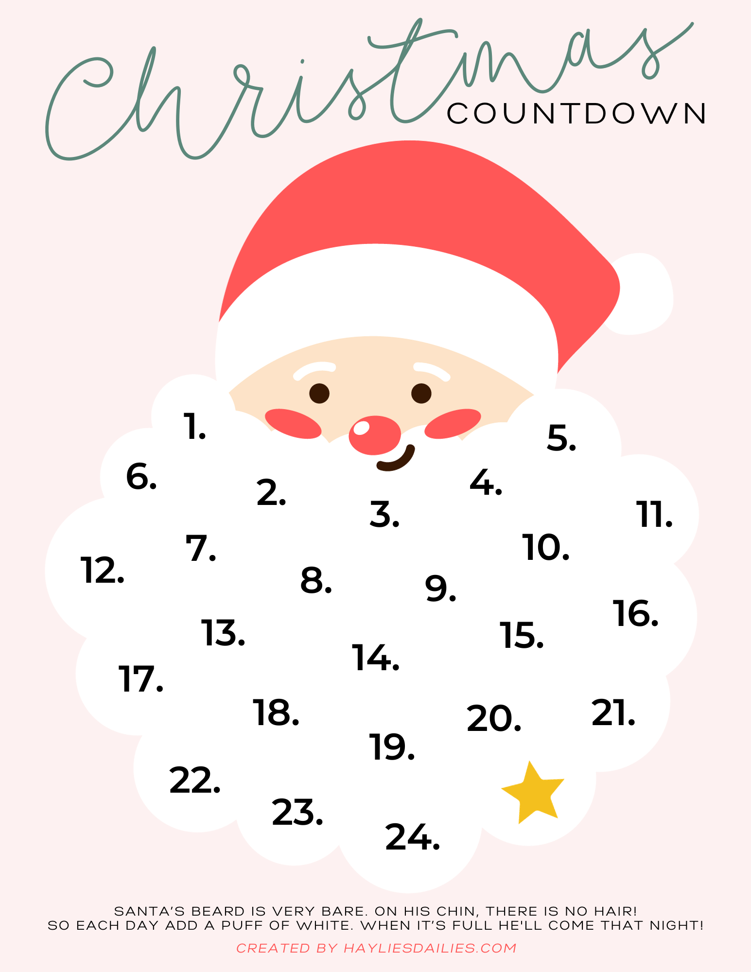 Santa&amp;#039;S Cotton Ball Beard Christmas Countdown: Free Printable regarding Countdown To Christmas Santa&amp;#039;S Beard Printable