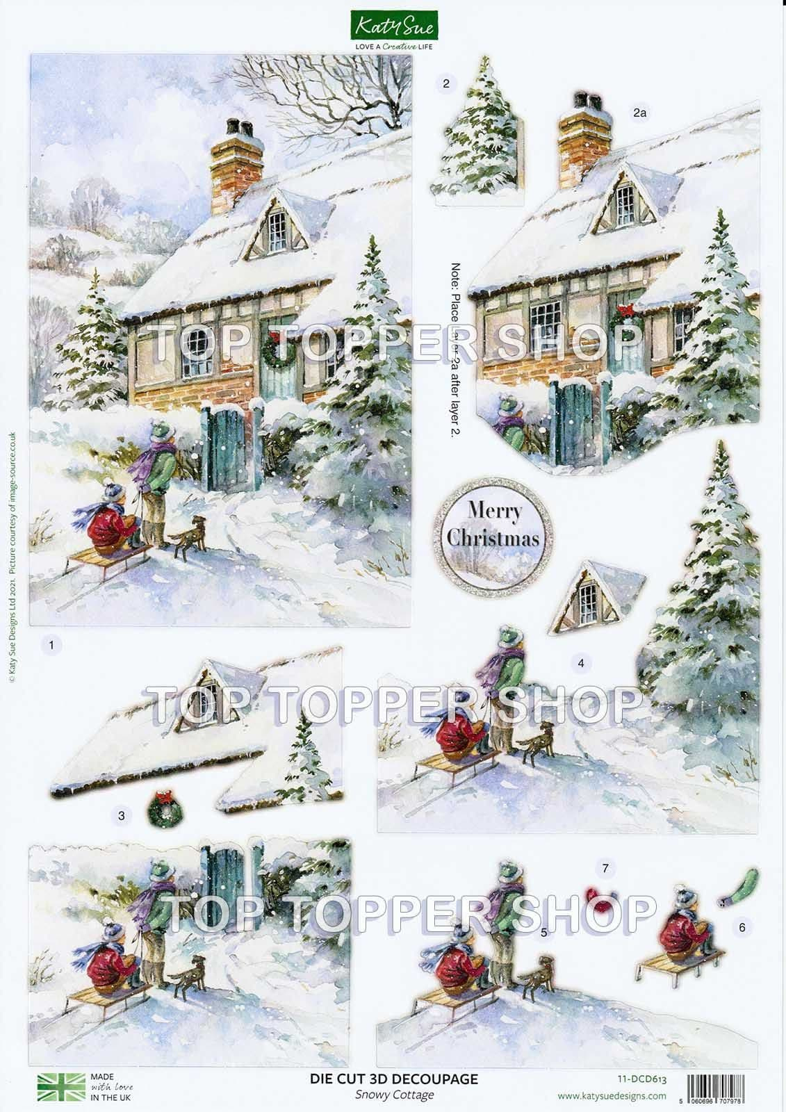 Snowy Cottage A4 Die Cut Christmas Decoupage Sheet - Katy Sue Designs throughout Free Christmas Decoupage Printable
