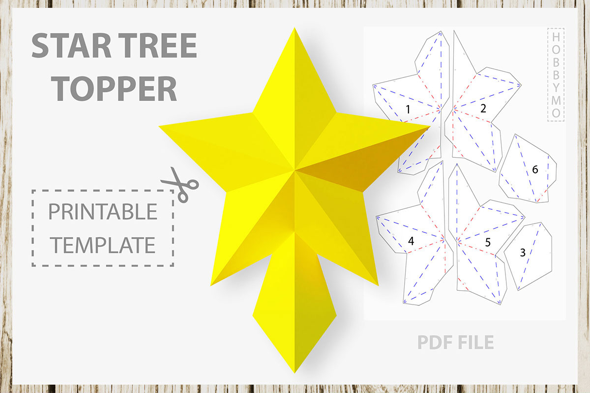 Star Tree Topper (5 Sizes), Papercraft Template in Christmas Tree Star Topper Printable