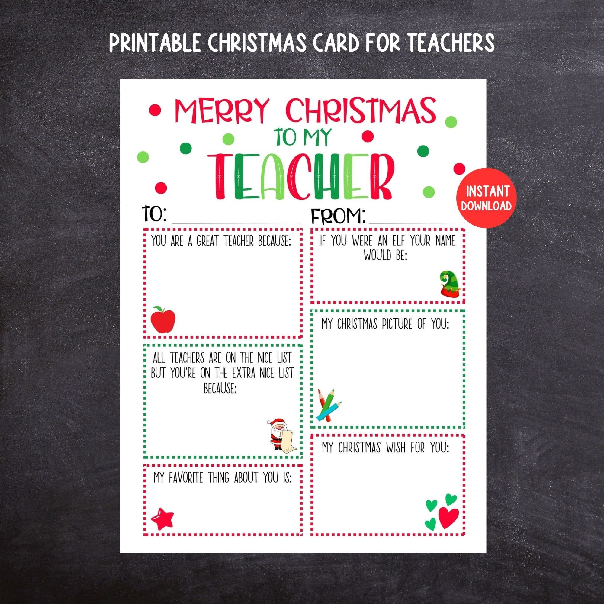 Teacher Christmas Card, Printable Kids Christmas Card For Teachers inside Printable Christmas Card For Teachers From Students