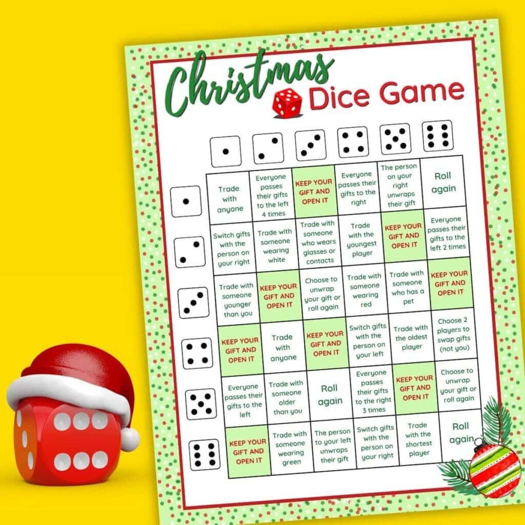 The Christmas Dice Game - A Fun Gift Exchange Printable Game! for Printable Christmas Dice Games