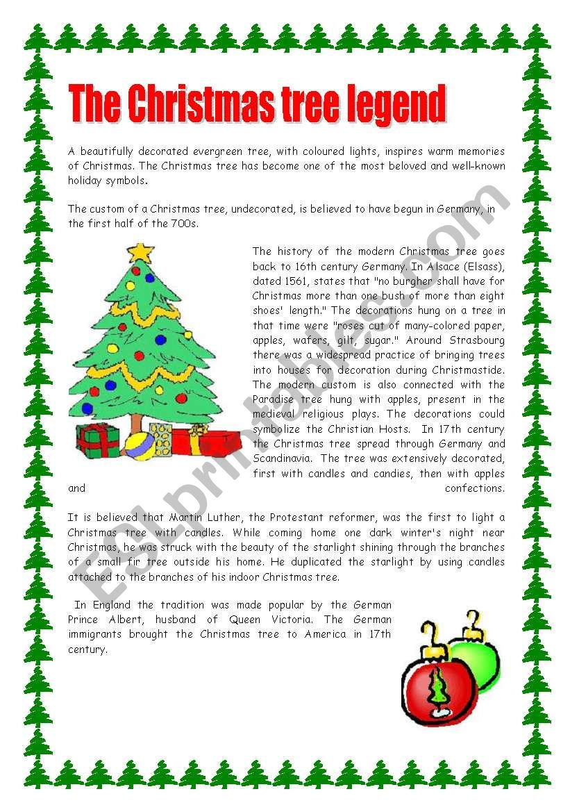The Christmas Tree Legend / 2 Pages - Esl Worksheetswissprof for Legend Of The Christmas Tree Printable
