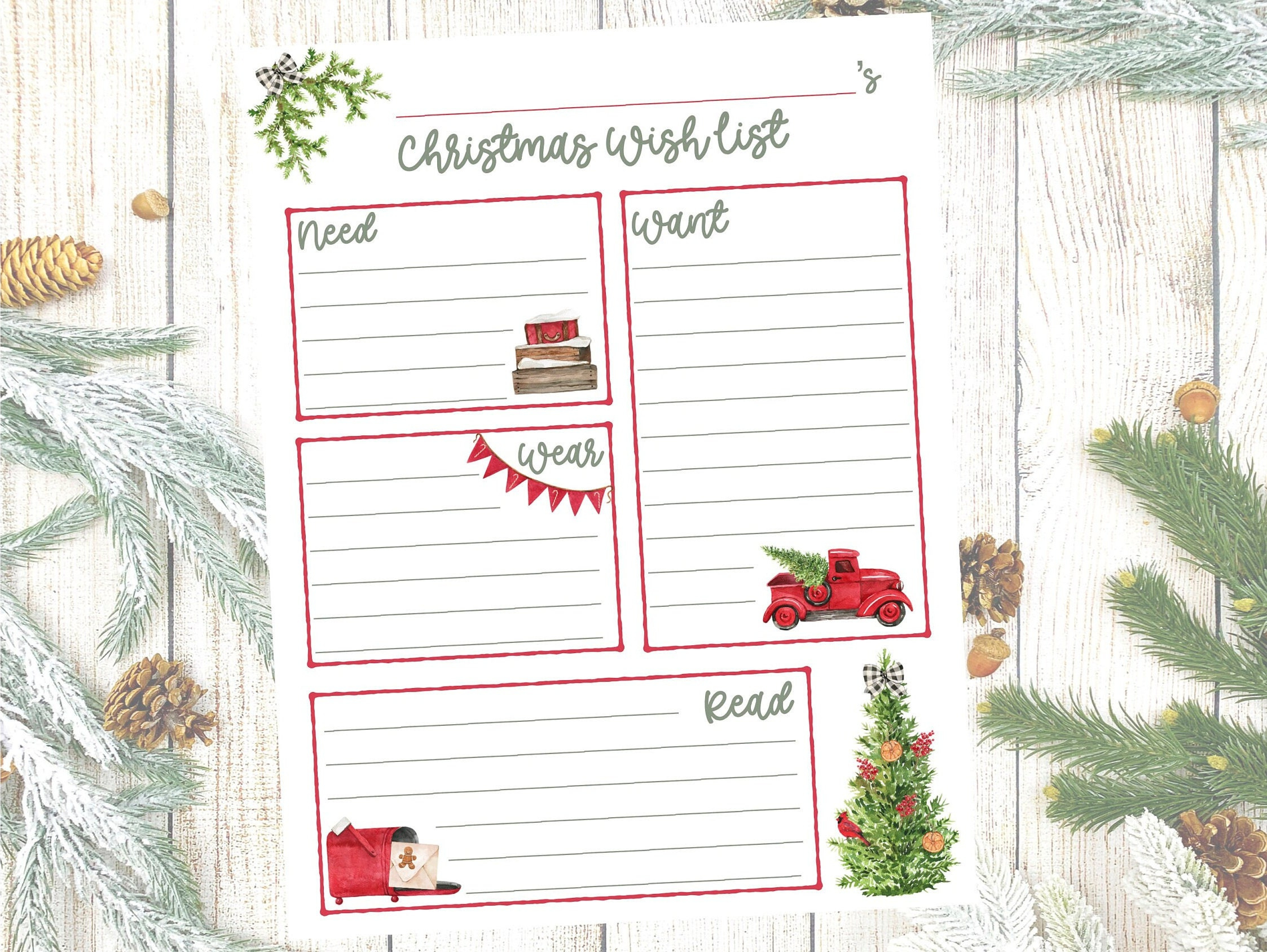 Want, Need, Wear, Read Christmas List Printable, Christmas Wish in Christmas Want Need Wear Read Printable