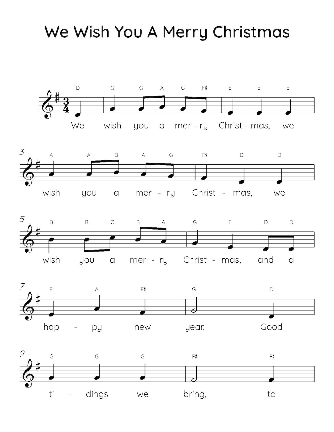 We Wish You A Merry Christmas Easy Piano Sheet Music, Digital for Free Christmas Piano Sheet Music For Beginners Printable