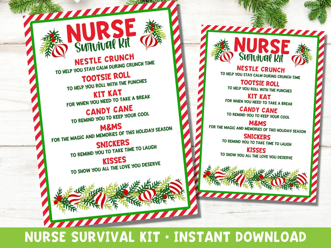 Weihnachts Krankenschwester Survival Kit Tags: Urlaub Goody Bag within Christmas Survival Kit Printable