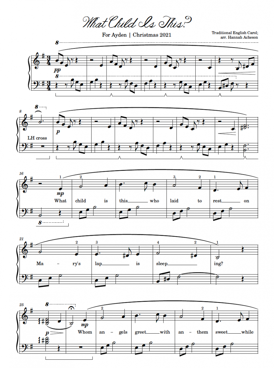 What Child Is This?" | Free Christmas Sheet Music - Acheson Piano within Printable Christmas Piano Music