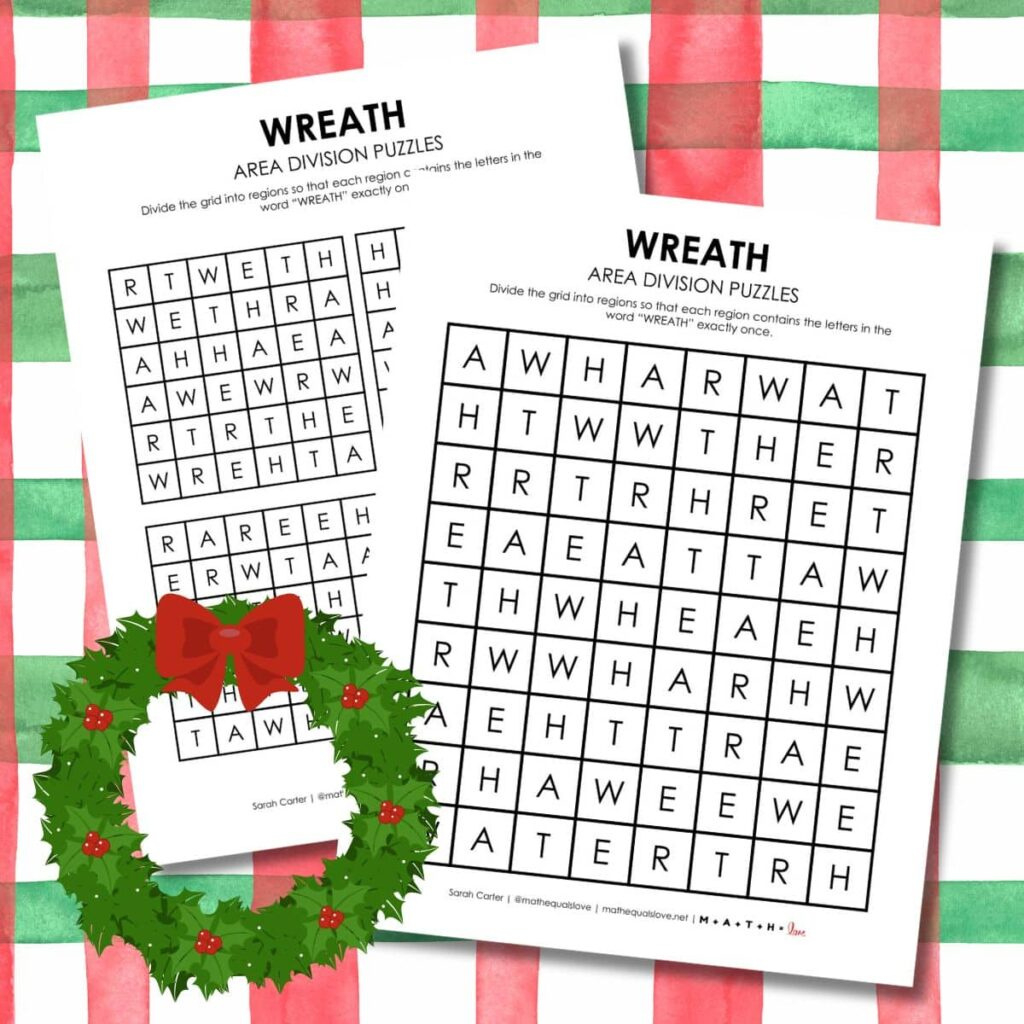 Wreath Area Division Logic Puzzles | Math = Love throughout Free Printable Christmas Logic Puzzles Printable