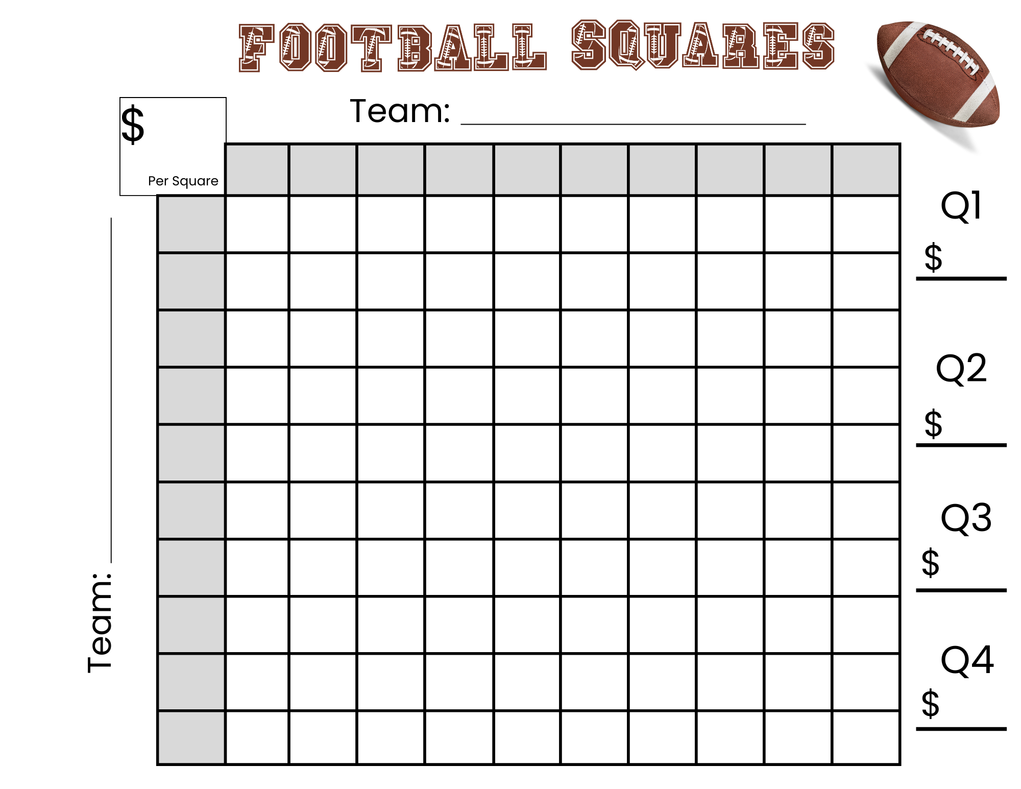 100 Football Squares Game Printable 10×10 Football Squares pertaining to Super Bowl 100 Squares Printable