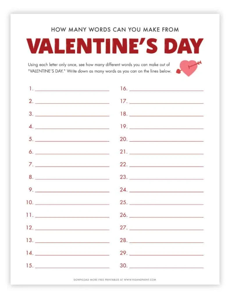 18 Free Printable Valentine'S Day Games And Activities - Pjs And Paint intended for Printable Valentine Games For Adults