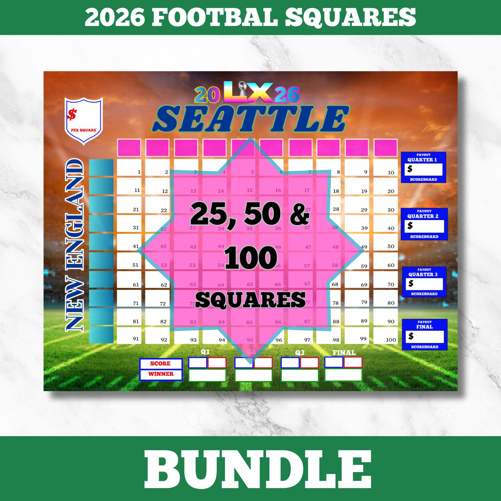 2026 Football Squares Template, 60/Lx, Fundraiser Game (Pdf) - Etsy for 2026 Super Bowl Pool Printable