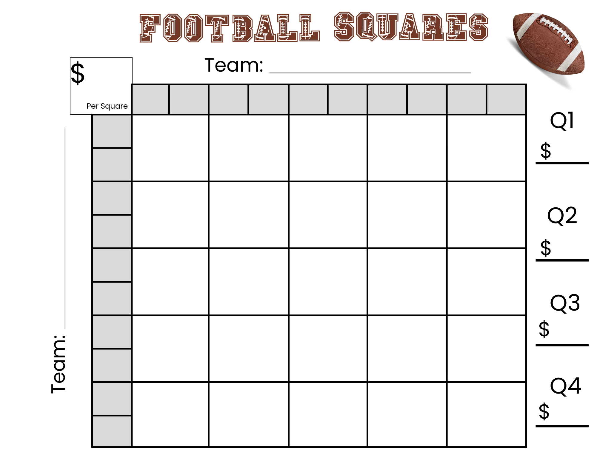 25 Football Squares Game Printable 5×5 Football Squares (Instant regarding Printable 25 Square Super Bowl Board