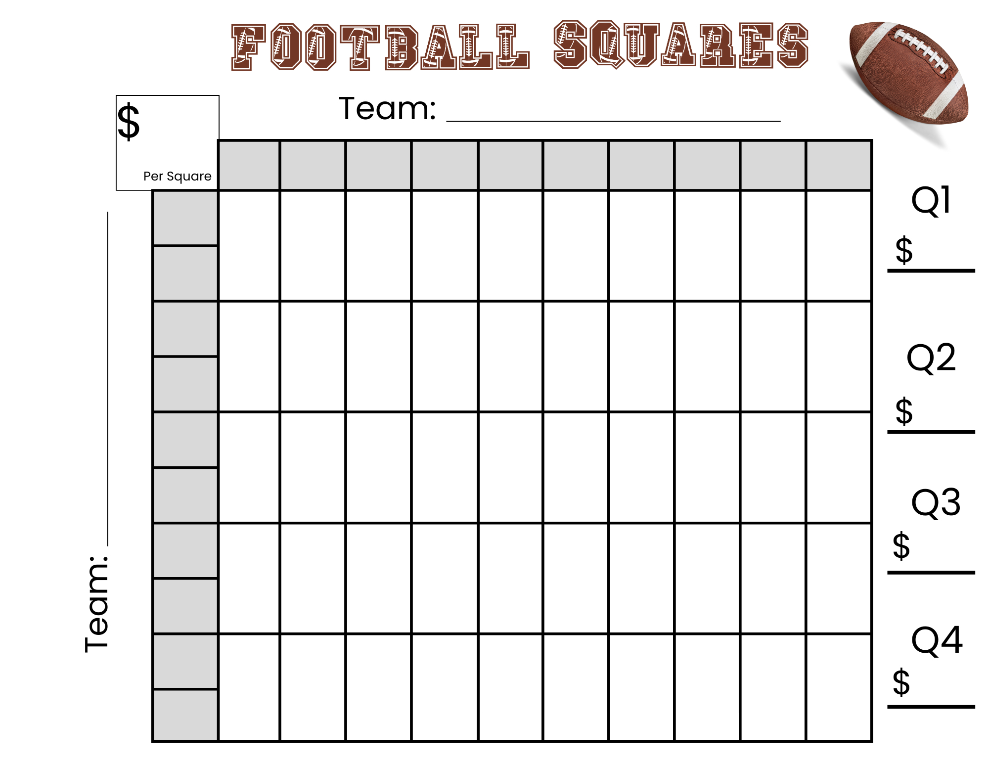 50 Football Squares Game Printable 5×10 Football Squares (Instant throughout Printable Super Bowl Squares 50