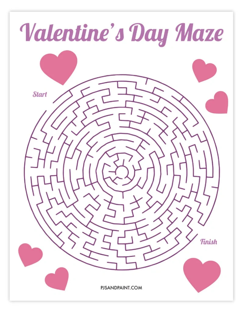 9 Free Printable Valentine'S Day Mazes - Pjs And Paint pertaining to Printable Valentine Mazes For Kids