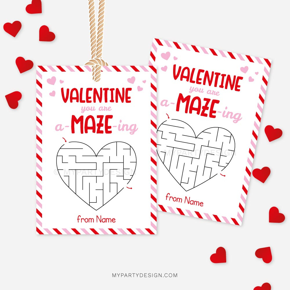 A-Maze-Ing Valentines, Printable Tags / Cards - My Party Design regarding Printable Valentine Tags For Kids