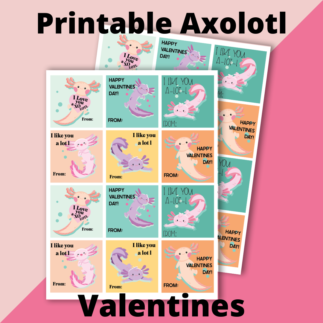 Axolotl Valentine Free Printable - Brooklyn Berry Designs in Free Printable Axolotl Valentines