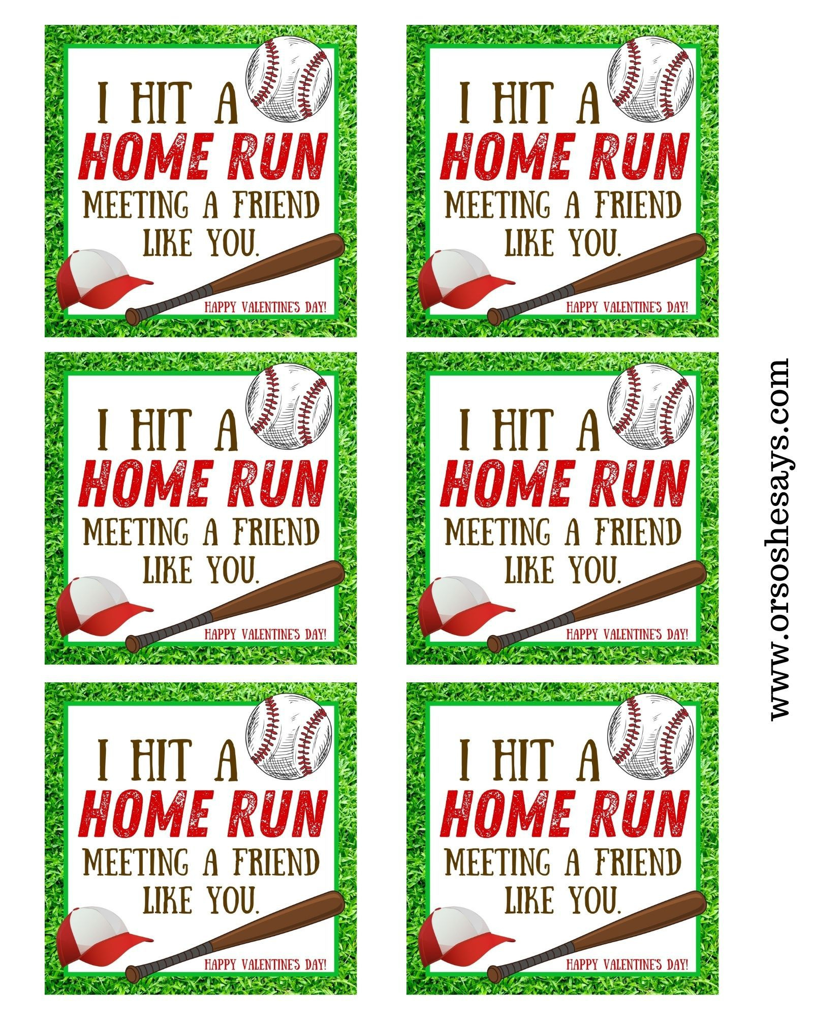 Baseball Valentine Printable (Totally Free!) - Or So She Says in Free Printable Baseball Valentine Cards