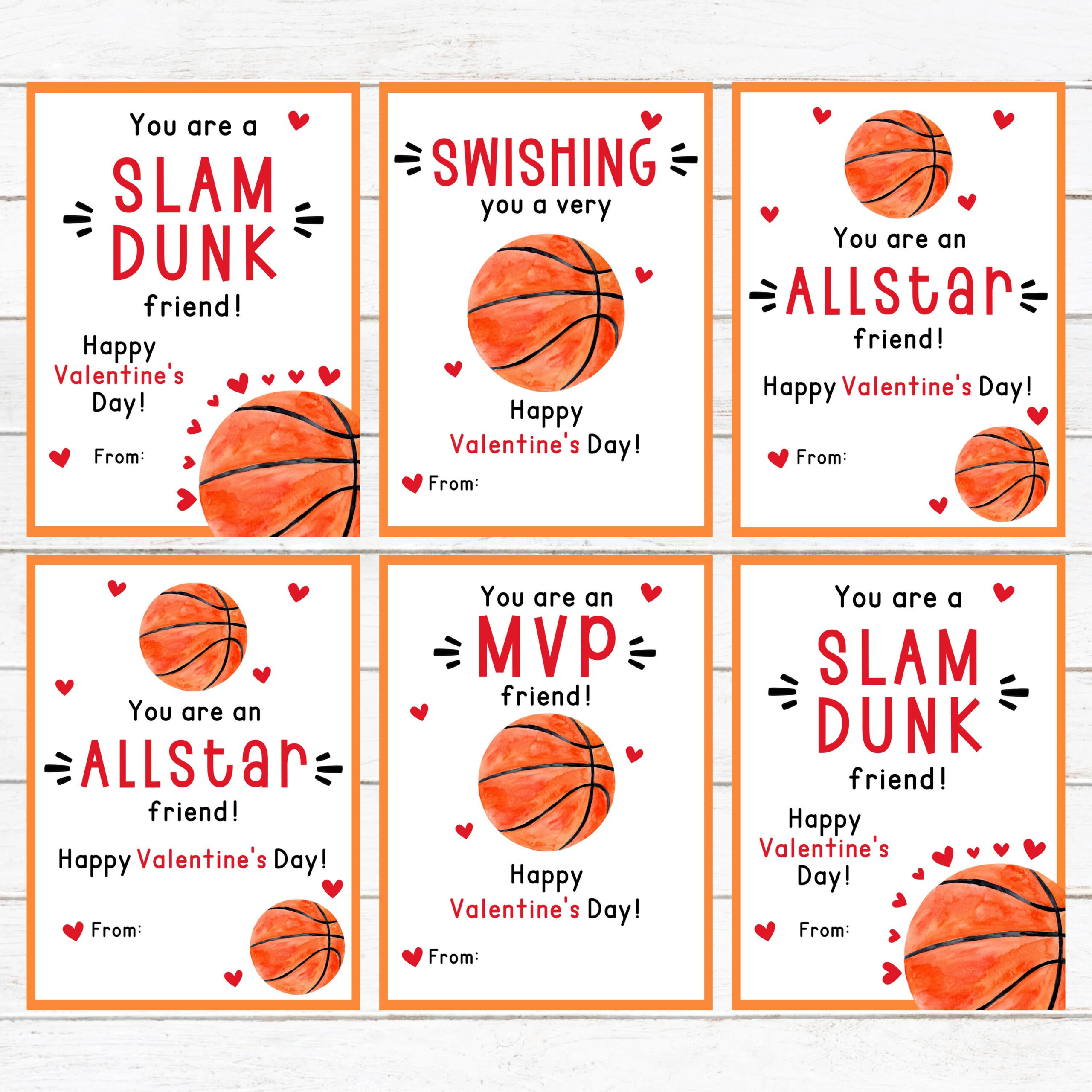 Basketball Valentine - Printable - Kids Valentine Cards - Instant regarding Free Basketball Valentine Printable