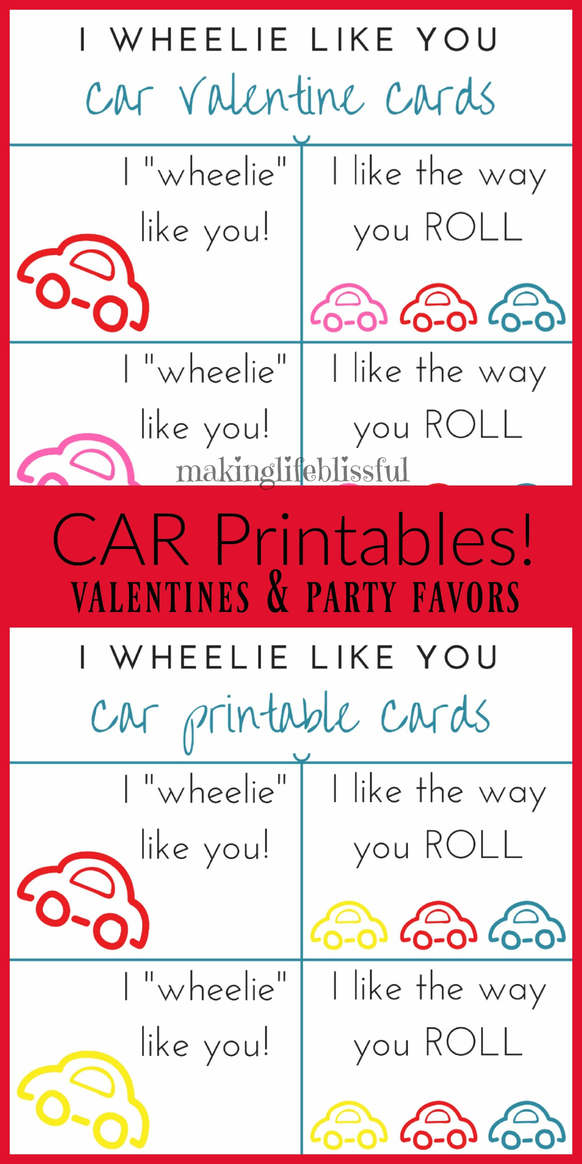 Car Valentine Cards Free Printable | Making Life Blissful intended for Free Printable Car Valentines