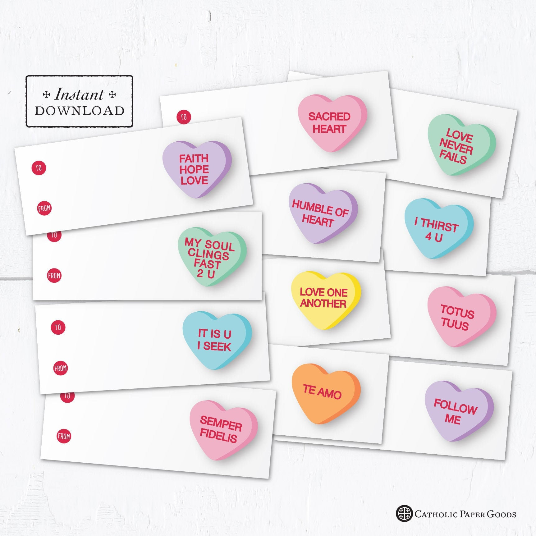 Catholic Conversation Hearts Valentine Exchange Cards - Printable intended for Printable Valentine Exchange Cards