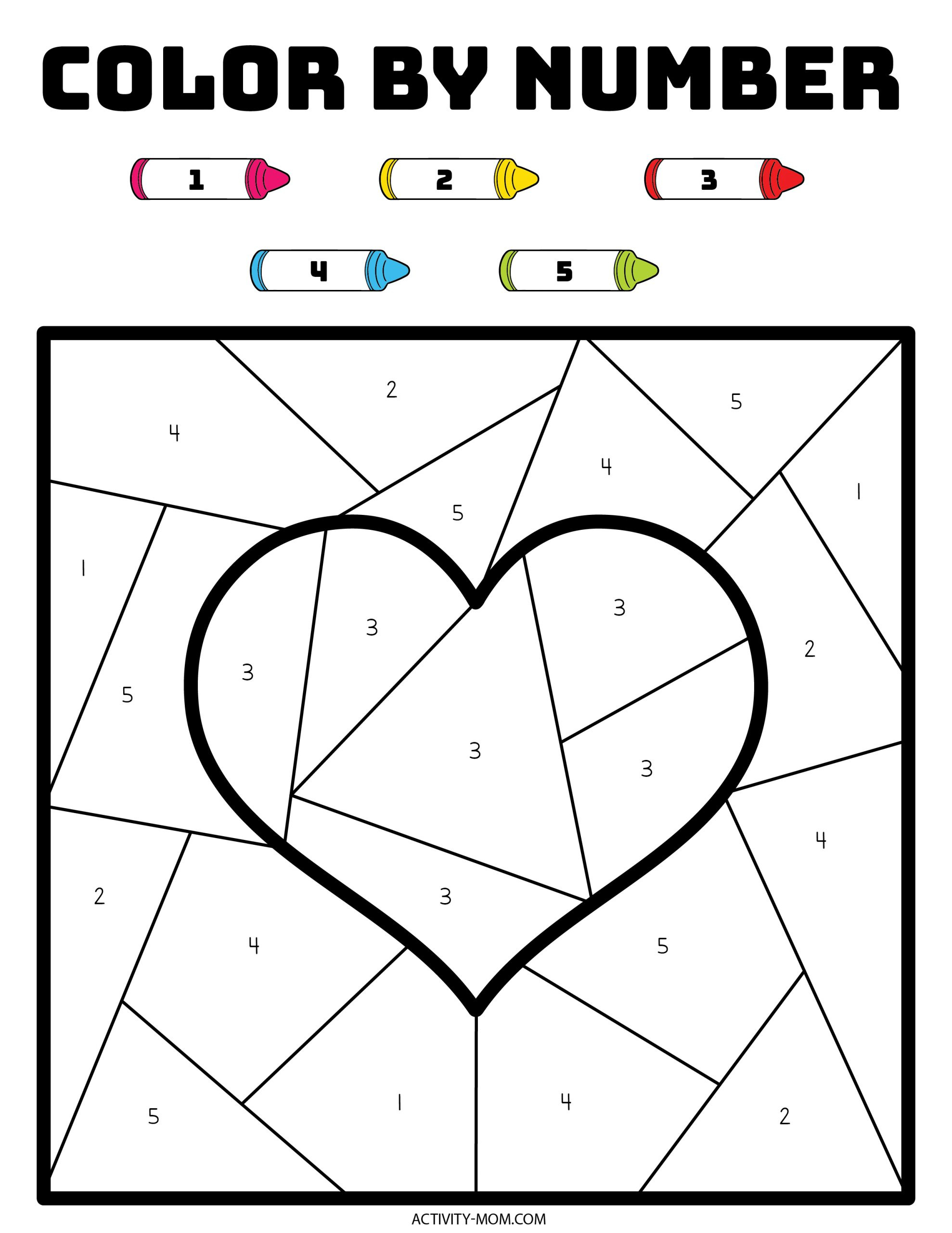 Colornumber Valentine Pages (Free Printable) - The Activity Mom throughout Free Color By Number Valentine Printables