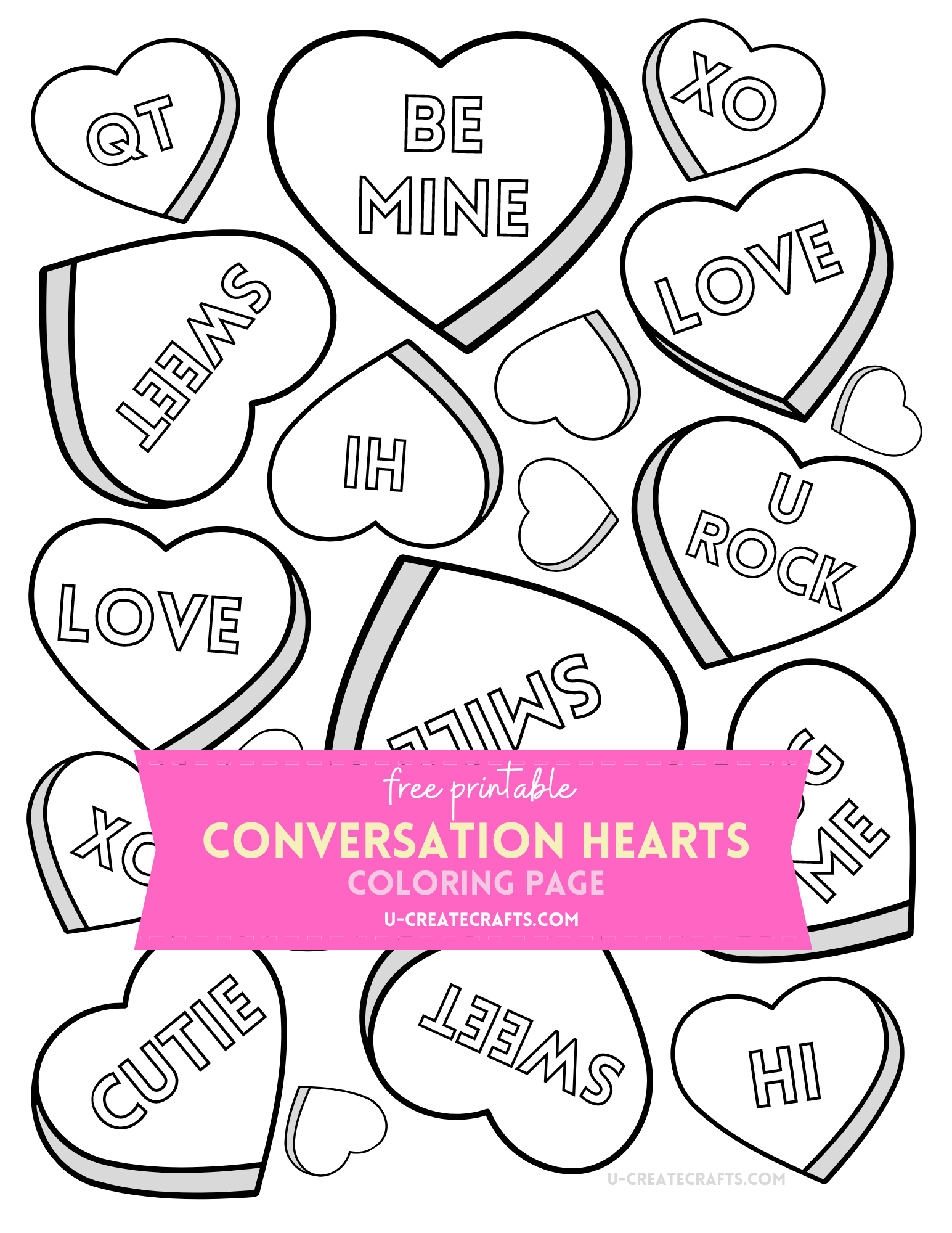 Conversation Hearts Valentine Coloring Page - U Create intended for Valentine Conversation Hearts Printable