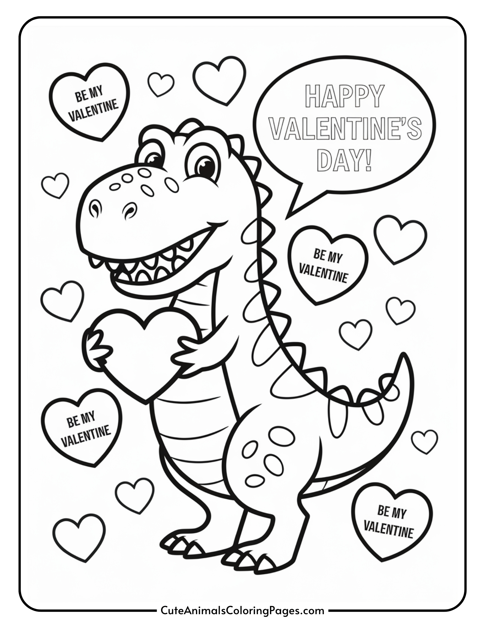 Dinosaur Valentine Coloring Page (22 Free Printables) - Cute inside Free Printable Dinosaur Valentine Printable
