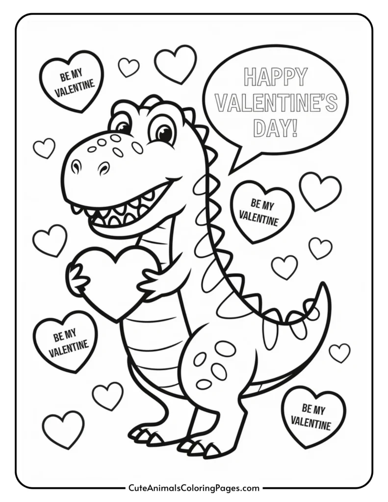 Dinosaur Valentine Coloring Page (22 Free Printables) - Cute within Printable Dinosaur Valentine Coloring Pages