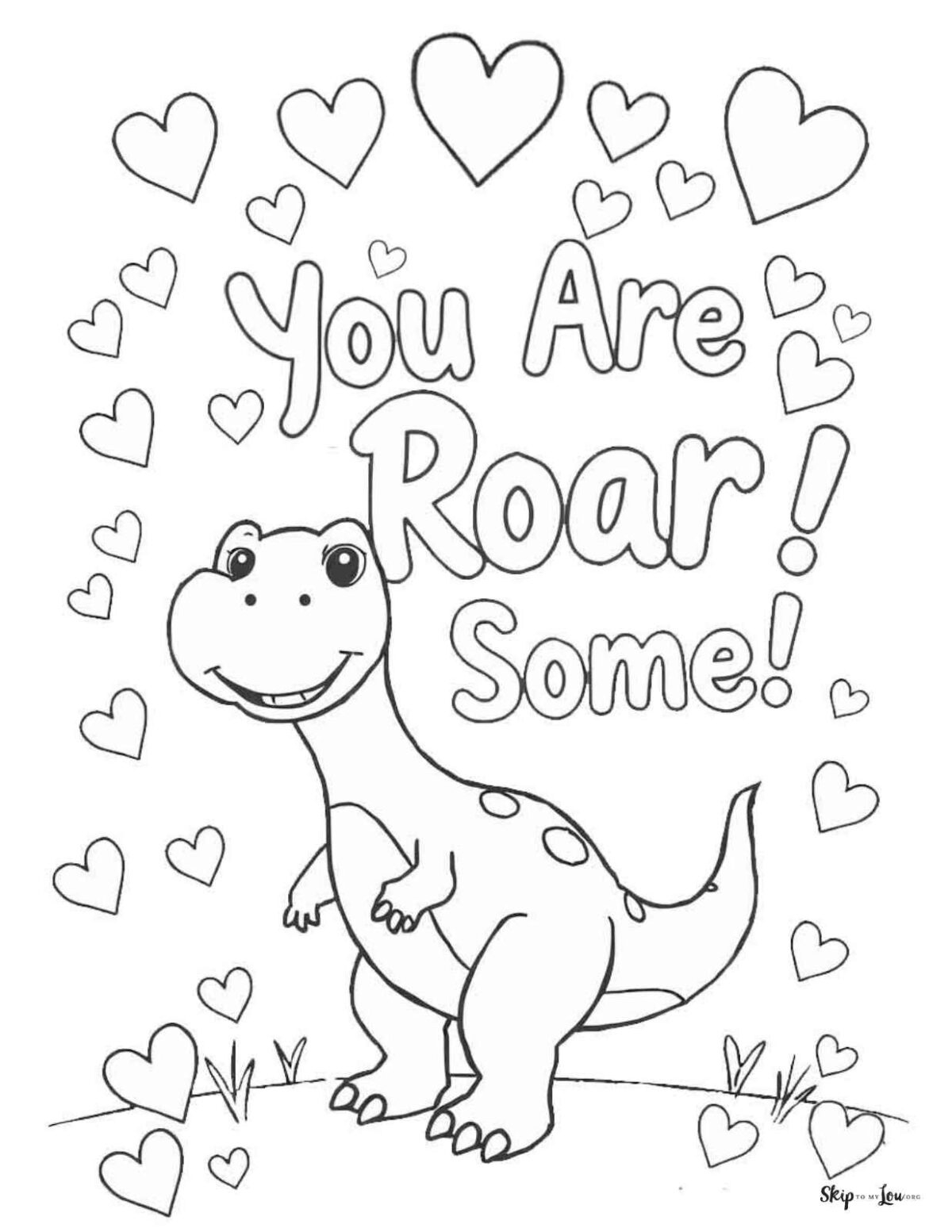 Dinosaur Valentines Coloring Pages | Skip To My Lou in Printable Dinosaur Valentine Coloring Pages