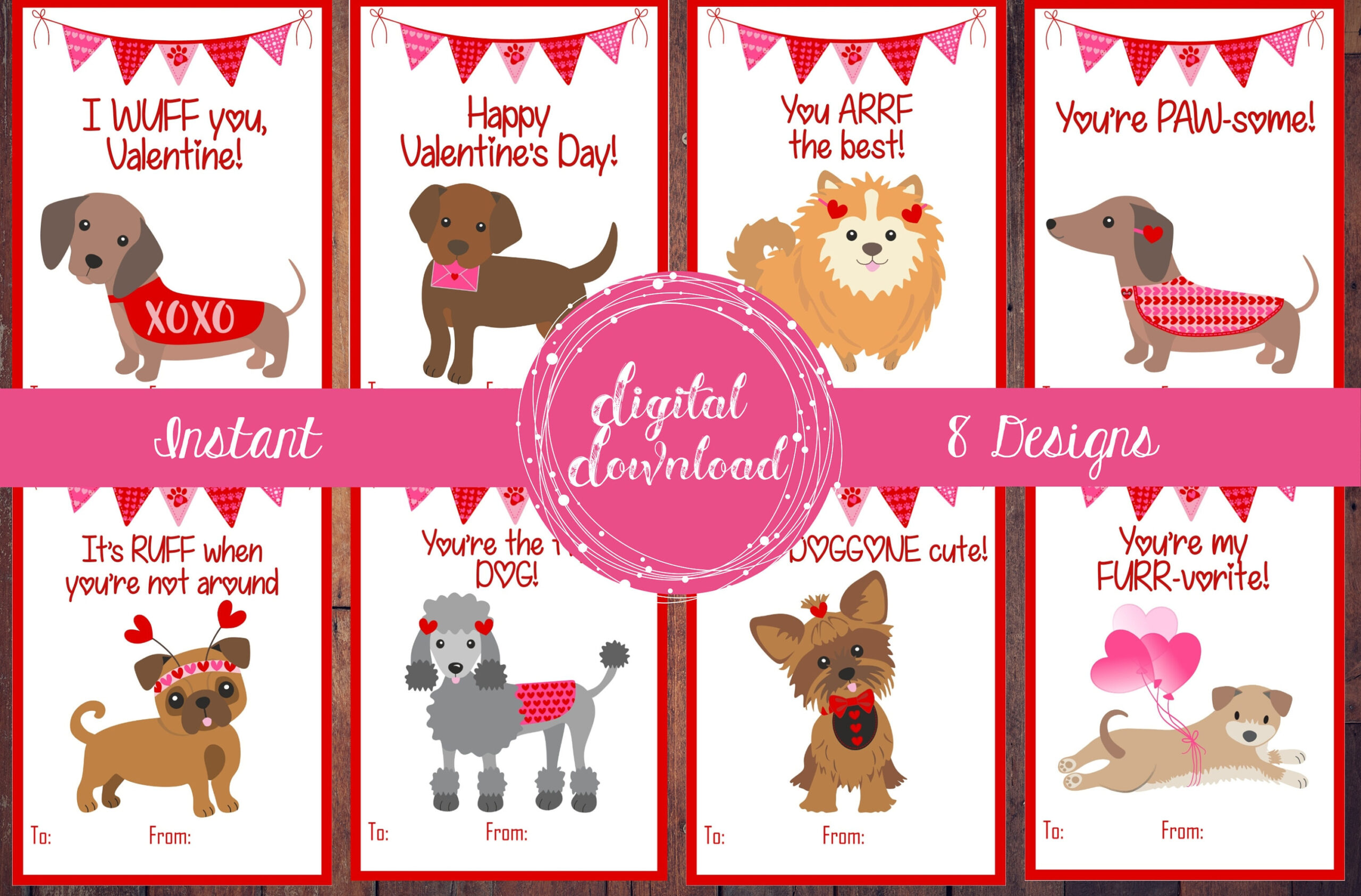 Dog Valentine'S Day Cards, 8 Different Designs, School Classroom pertaining to Printable Valentine Cards For Pets