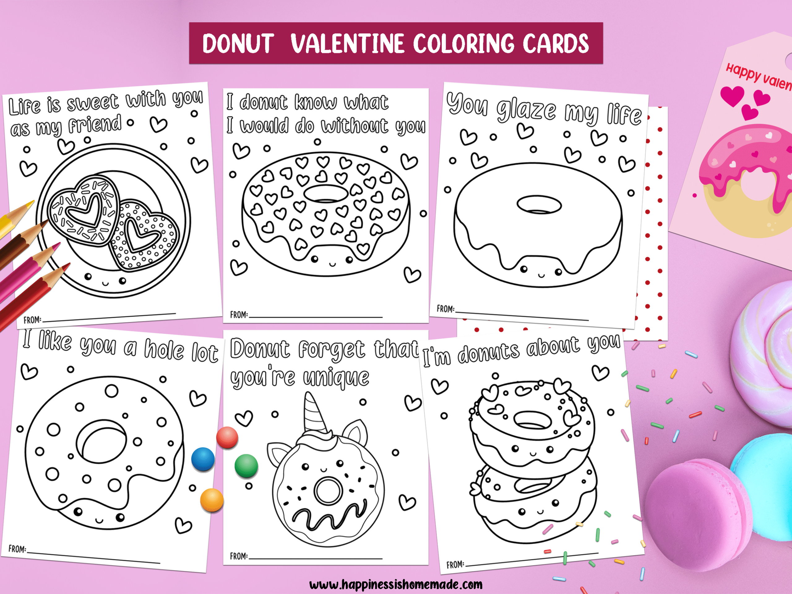 Donut Valentine Coloring Cards - Happiness Is Homemade with Free Printable Donut Valentine
