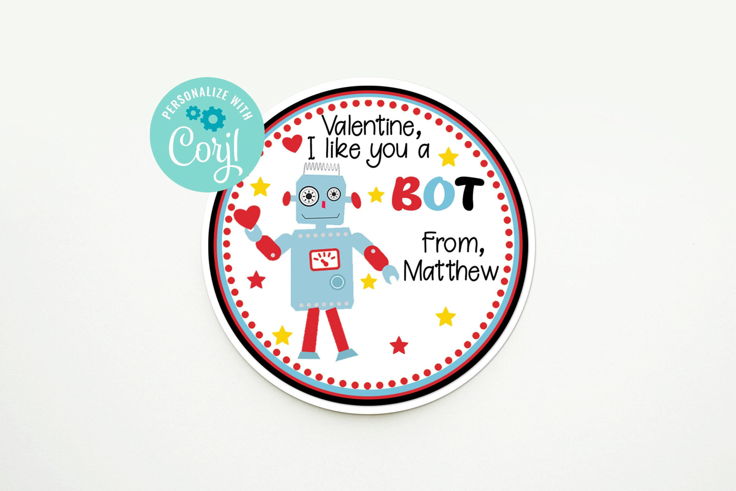 Editable Robot Valentine Tag, I Like You A Bot, Printable in I Like You a Bot Valentine Printable