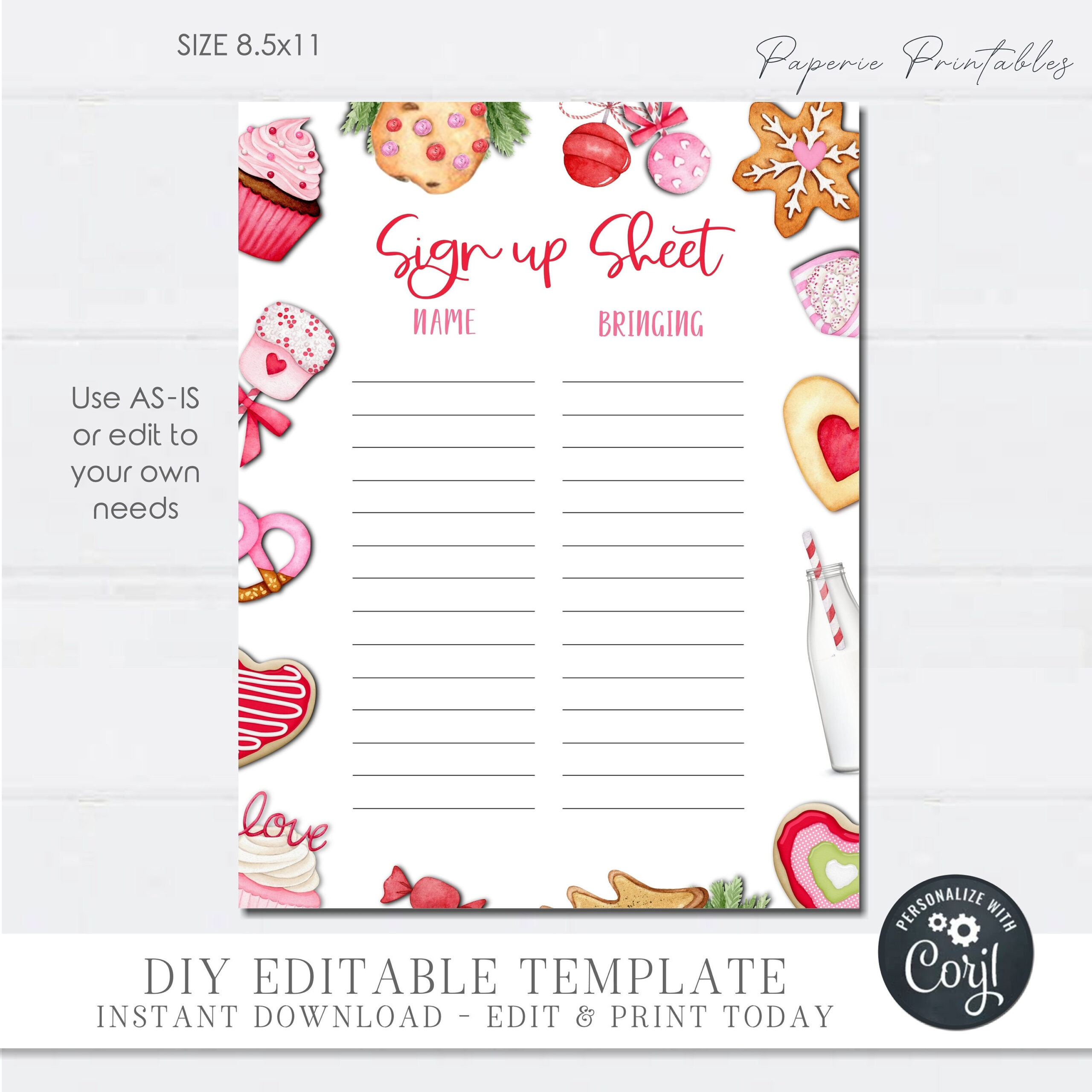 Editable Valentine'S Day Potluck Sign Up Sheet (Digital Download within Printable Valentines Potluck Sign Up Sheet