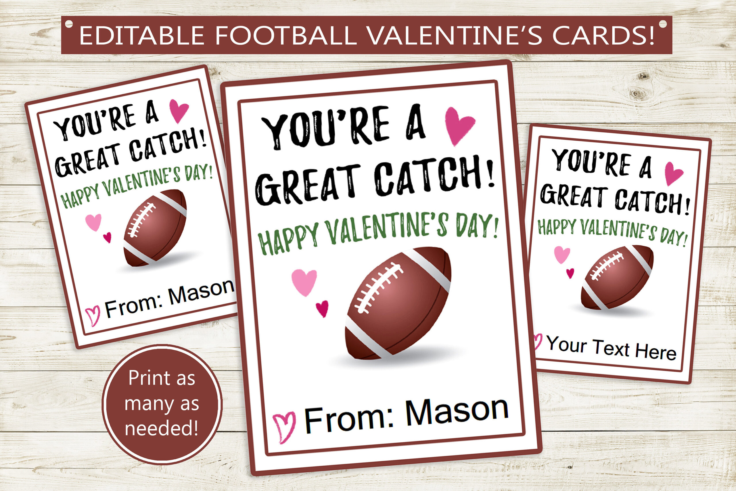 Football Printable Valentine&amp;#039;S Day Cards // Instant Download intended for Free Printable Football Valentines Day Cards