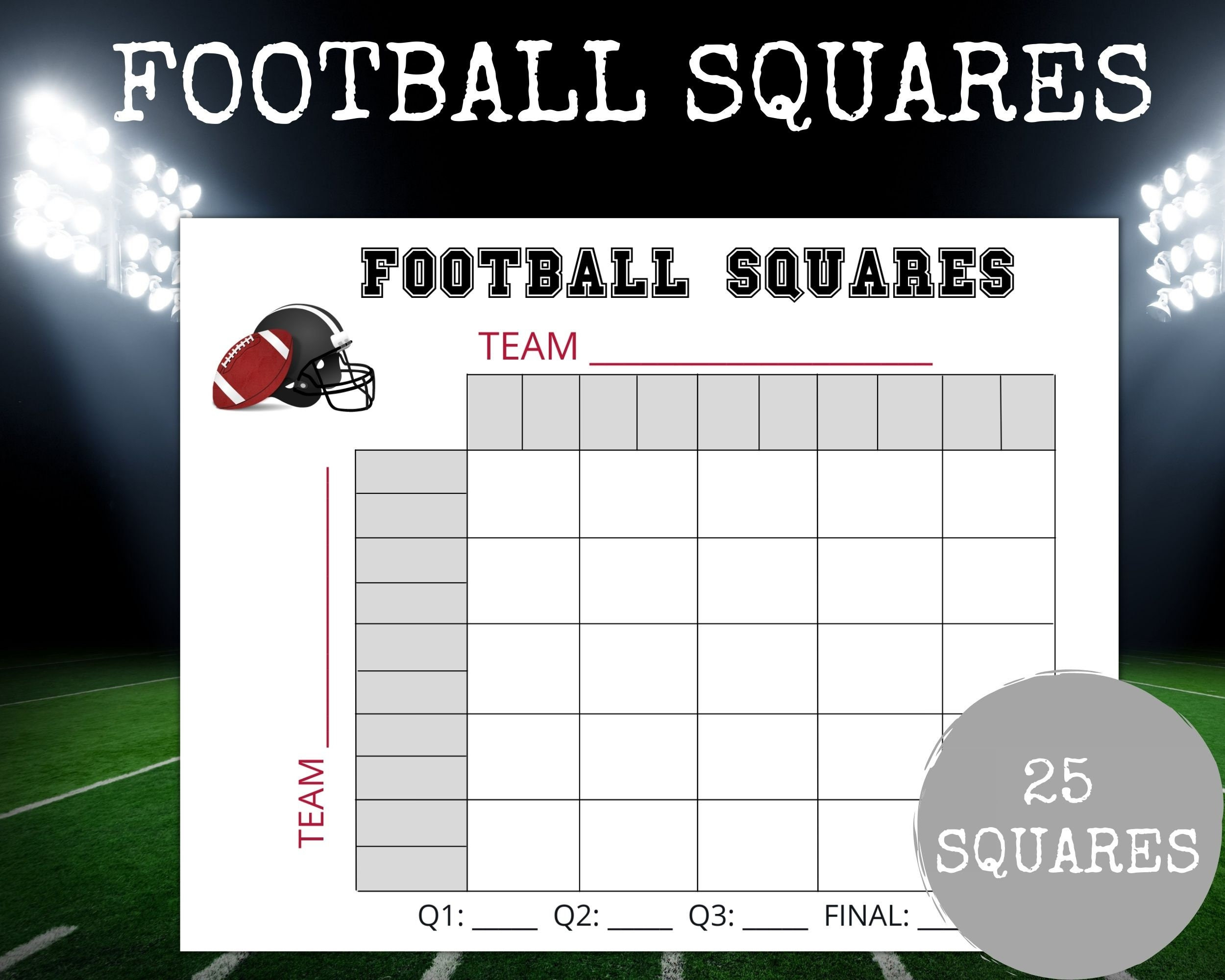 Football Squares Game, 25 Squares Football Squares, Bowl Squares for Printable Super Bowl Squares 25 Grid