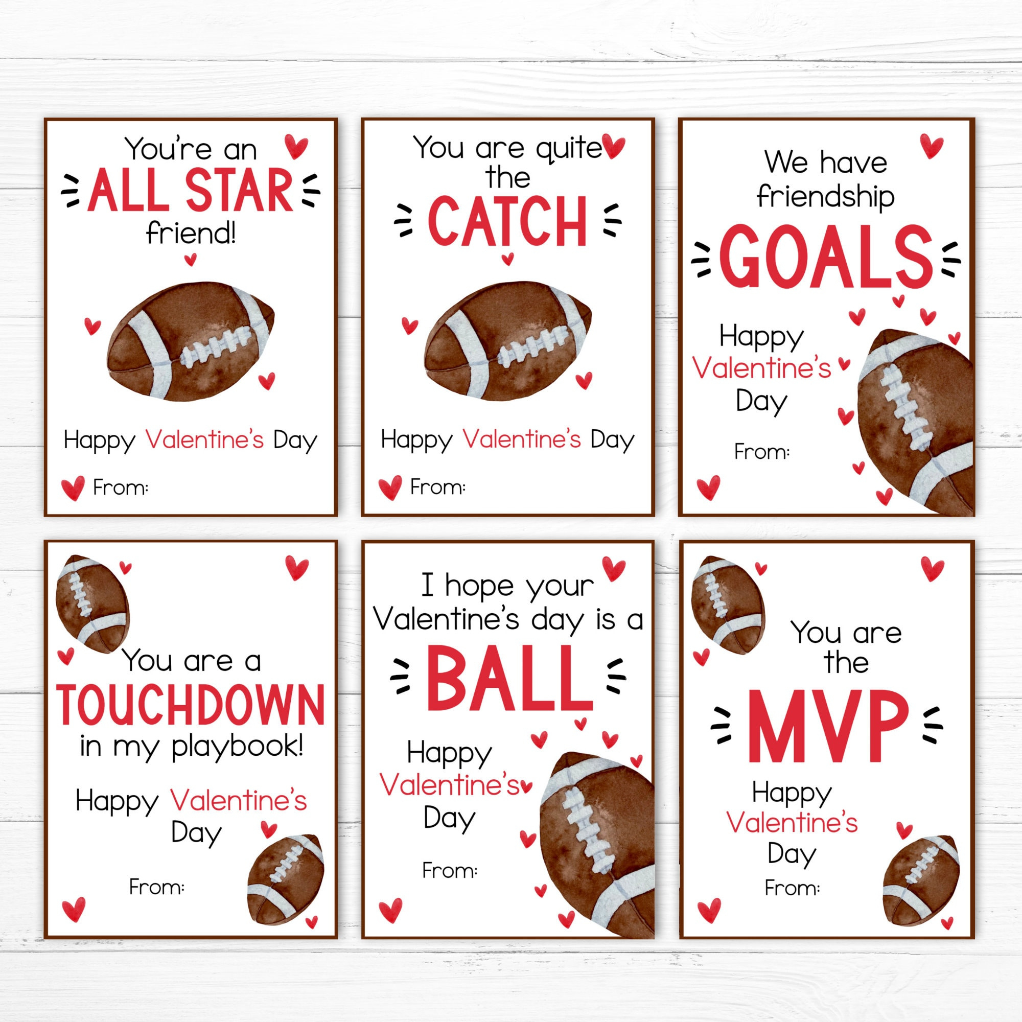 Football Valentine - Printable - Kids Valentine Cards - Instant for Football Valentines Cards Printable