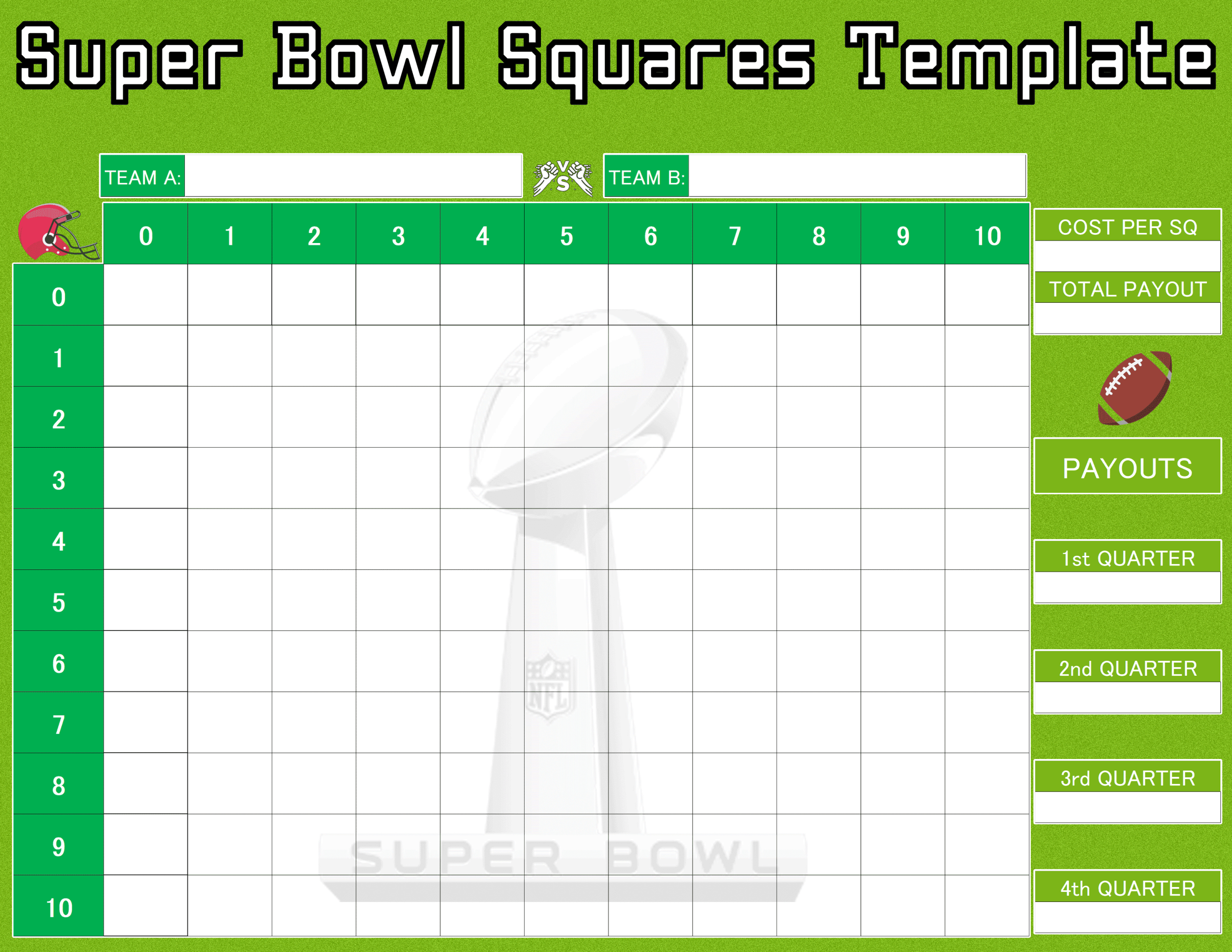 Free 2026 Super Bowl Boxes, Blank Block Pool Template For Football inside Super Bowl Squares 2026 Free Printable