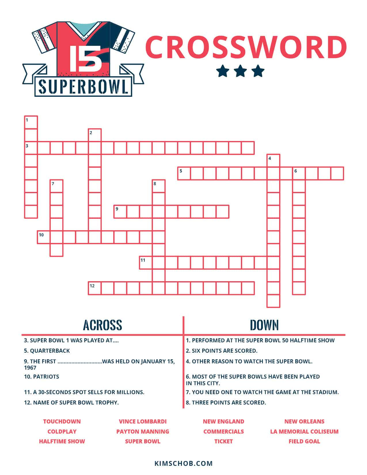 Free Football Printables - Printable Game Day Activities! - Kim Schob inside Super Bowl Crossword Puzzle Printable
