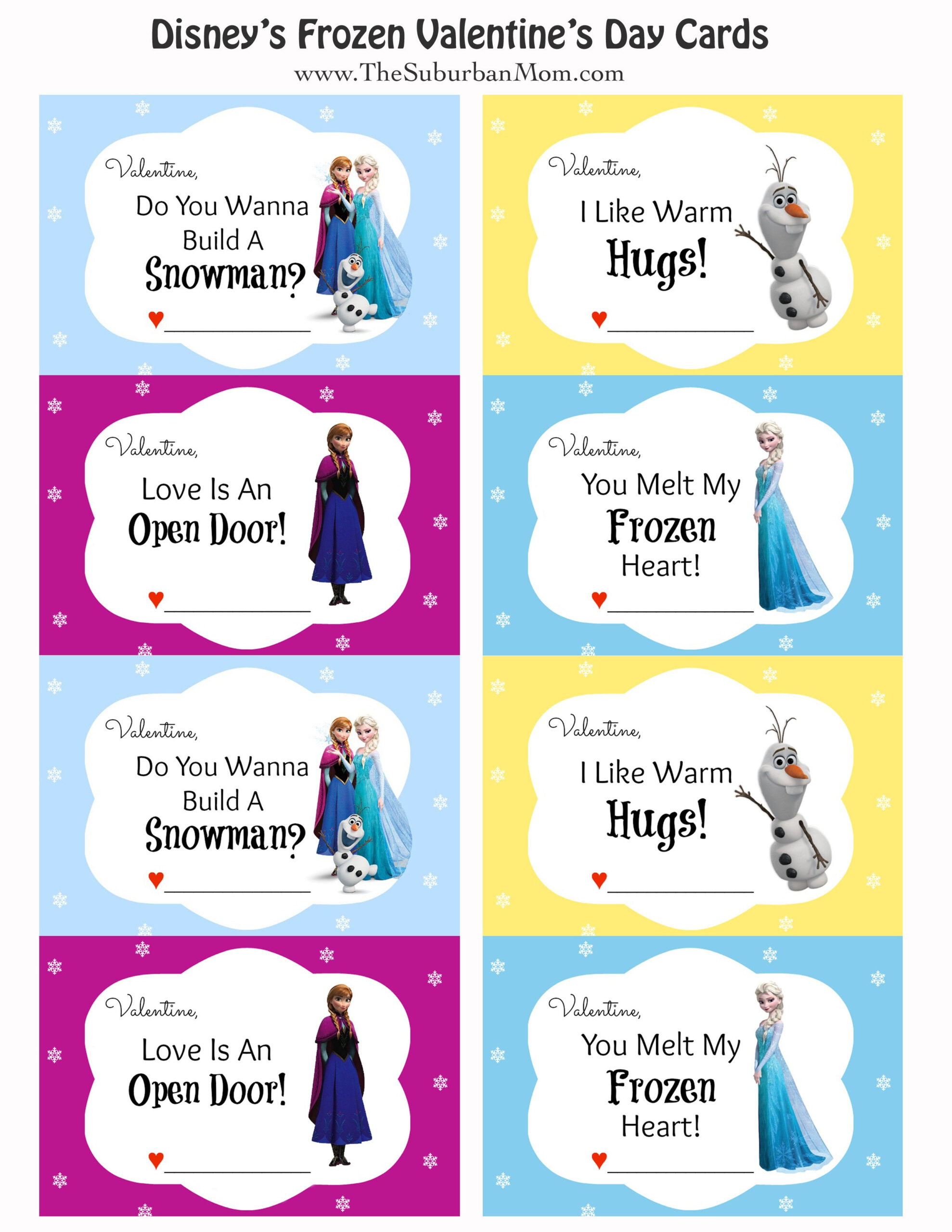 Free Printable Disney Frozen Valentine'S Day Cards - Thesuburbanmom intended for Printable Disney Valentine Cards