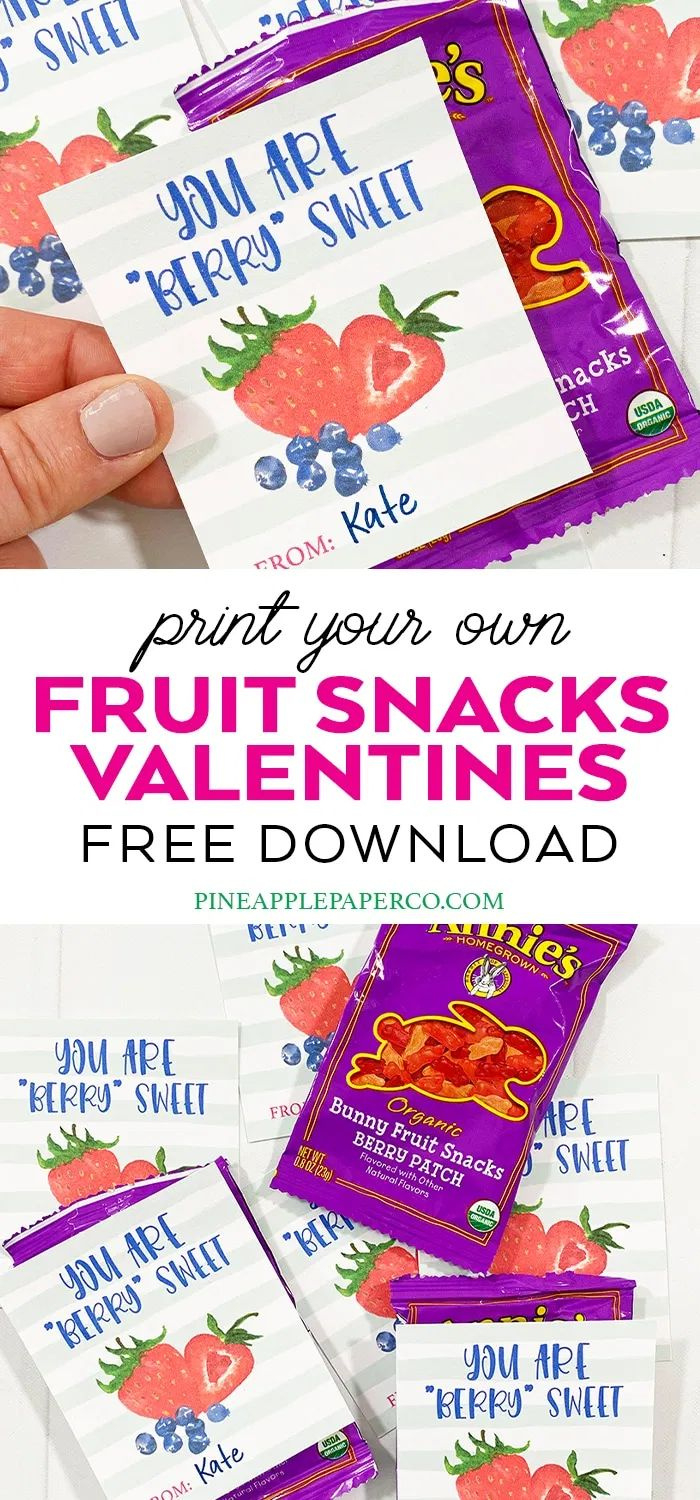 Free Printable Fruit Valentines - Pineapple Paper Co. in Free Printable Fruit Snack Valentine