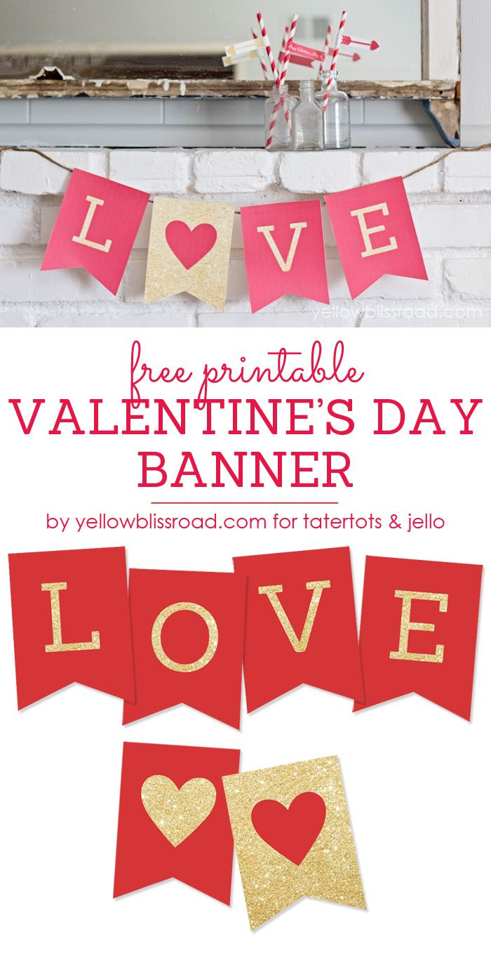 Free Printable Love Valentine&amp;#039;S Day Glitter Banner with Printable Valentines Day Banner