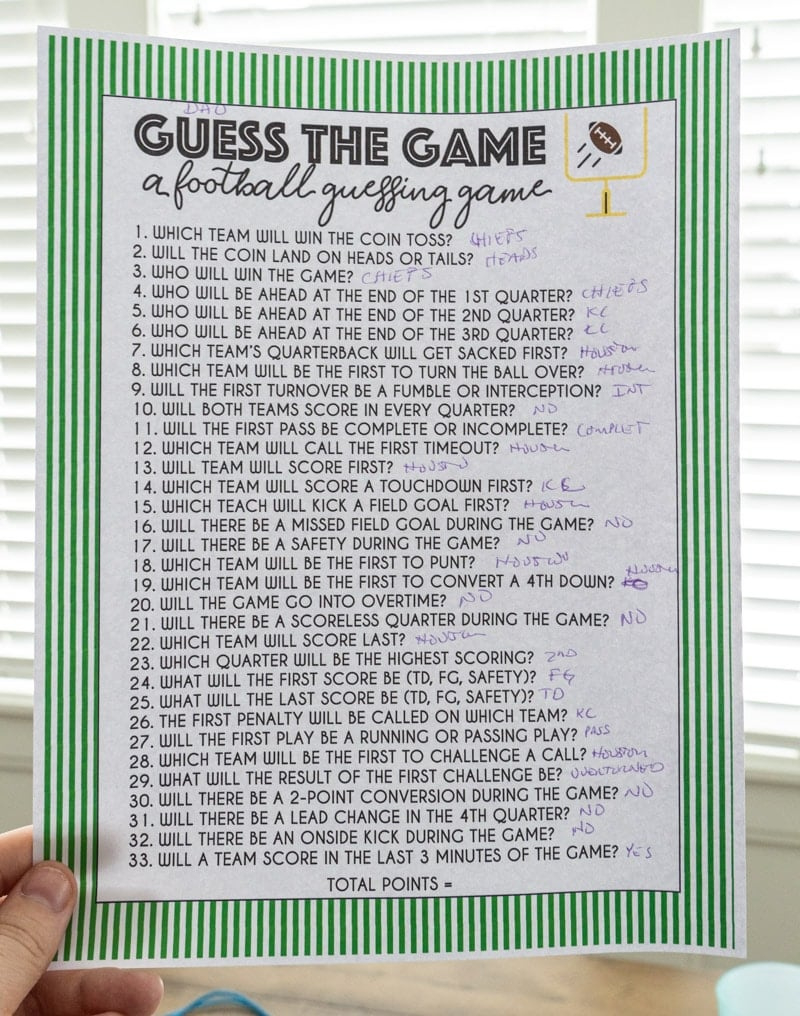 Free Printable Super Bowl Guessing Game with Printable Super Bowl Questions