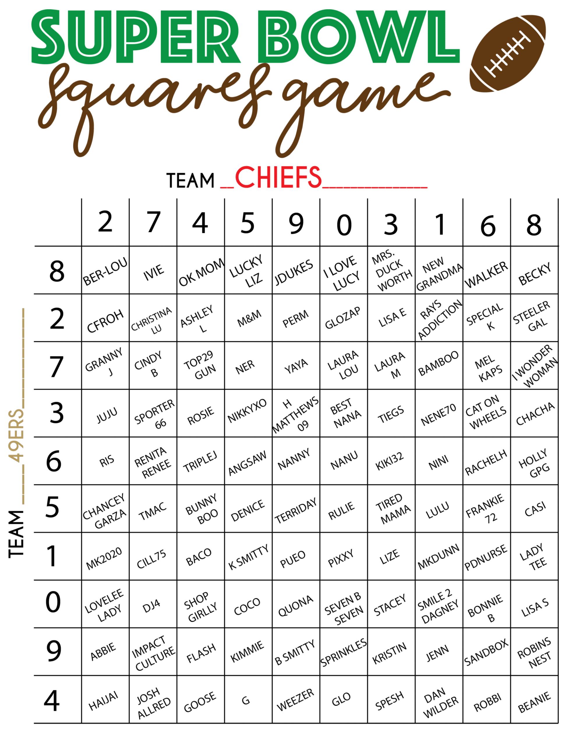 Free Printable Super Bowl Squares Template - Play Party Plan for Football Squares Free Printable Super Bowl Squares Template