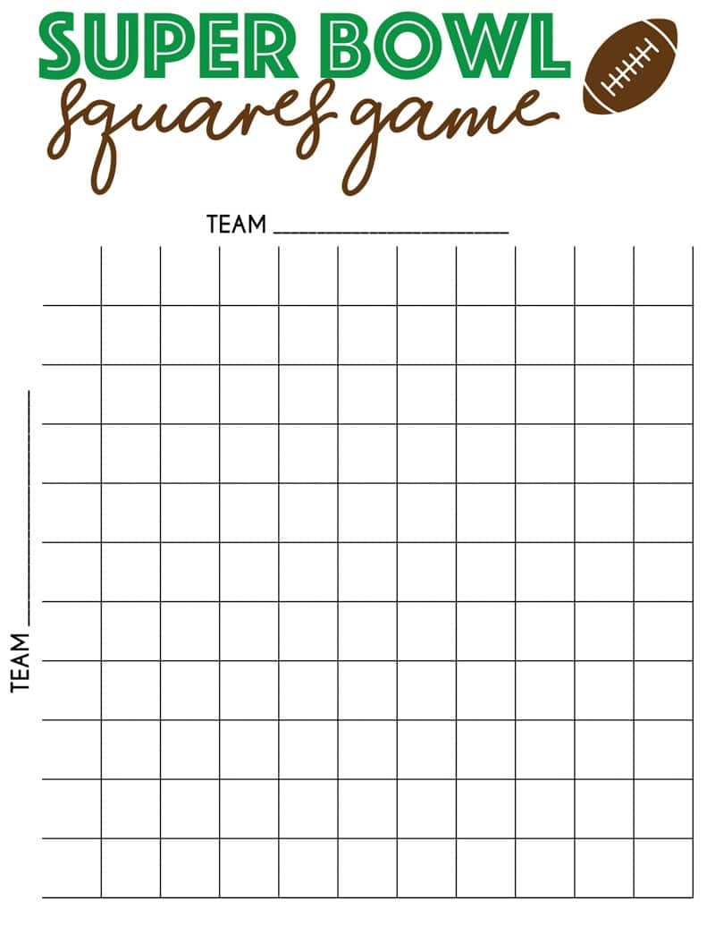 Free Printable Super Bowl Squares Template - Play Party Plan intended for 10X10 Super Bowl Squares Printable