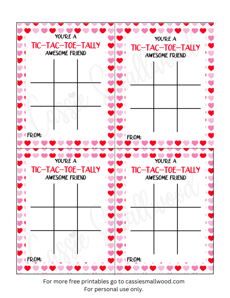 Free Printable Valentine Tic Tac Toe Games - Cassie Smallwood with Tic Tac Toe Valentine Card Printable