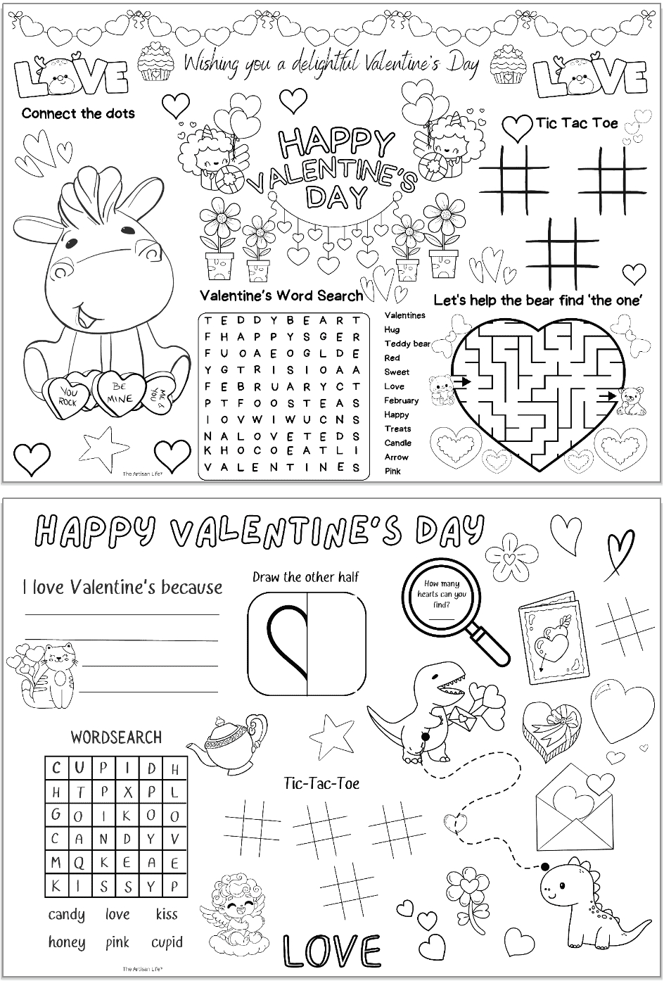 Free Printable Valentine'S Day Activity Placemats - The Artisan Life for Printable Valentine's Day Activities For Elementary Students