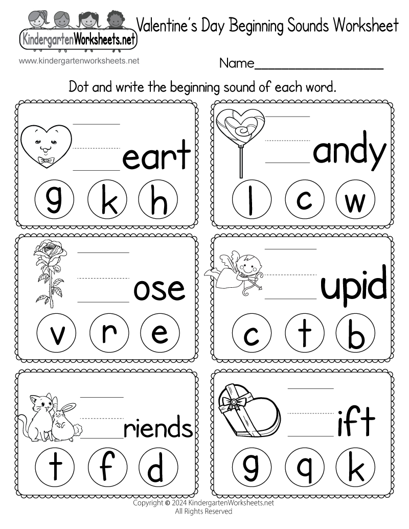 Free Printable Valentine'S Day Beginning Sounds Worksheet regarding Free Printable Valentine Day Worksheets